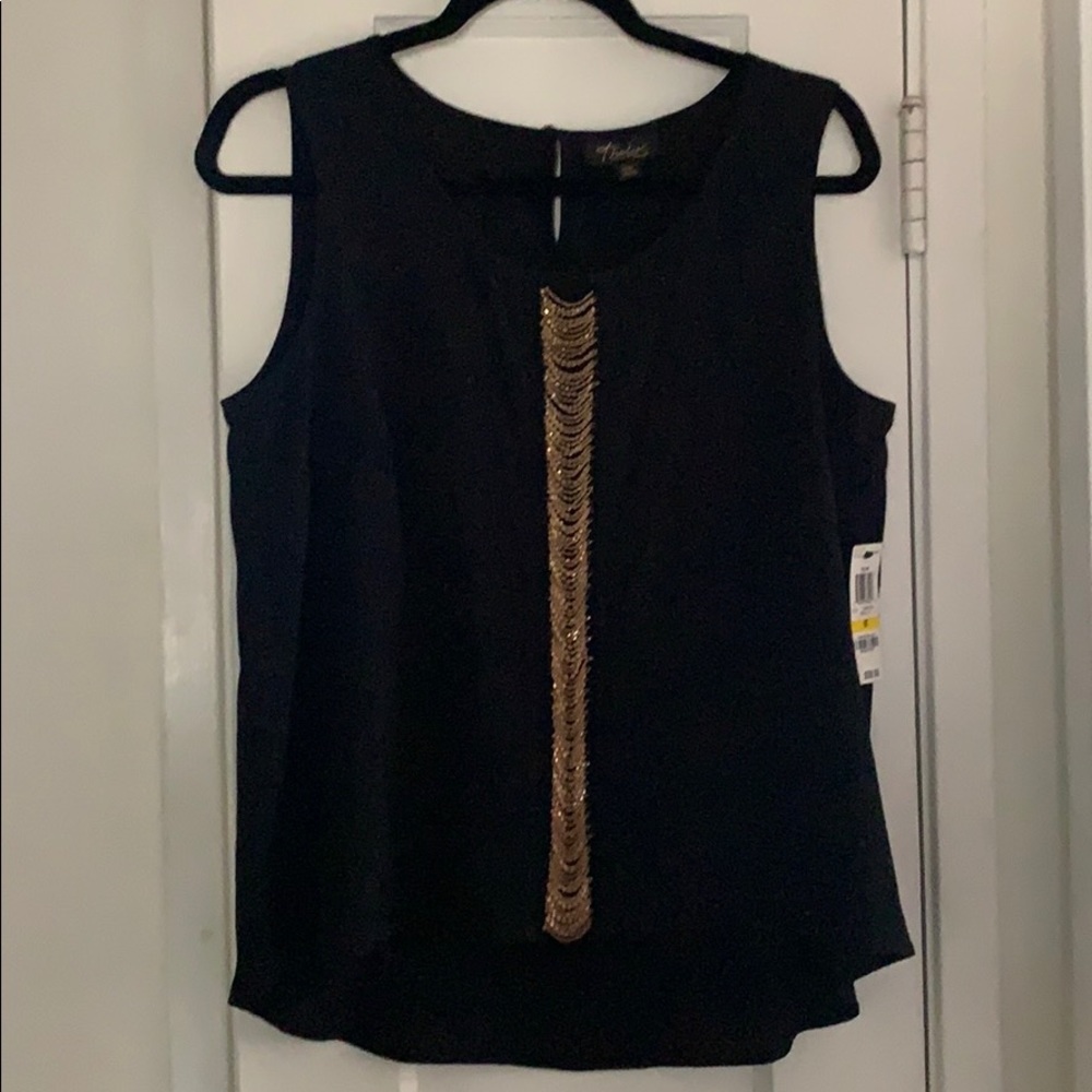Thalia Sodi Black Tank Top with Gold Accent